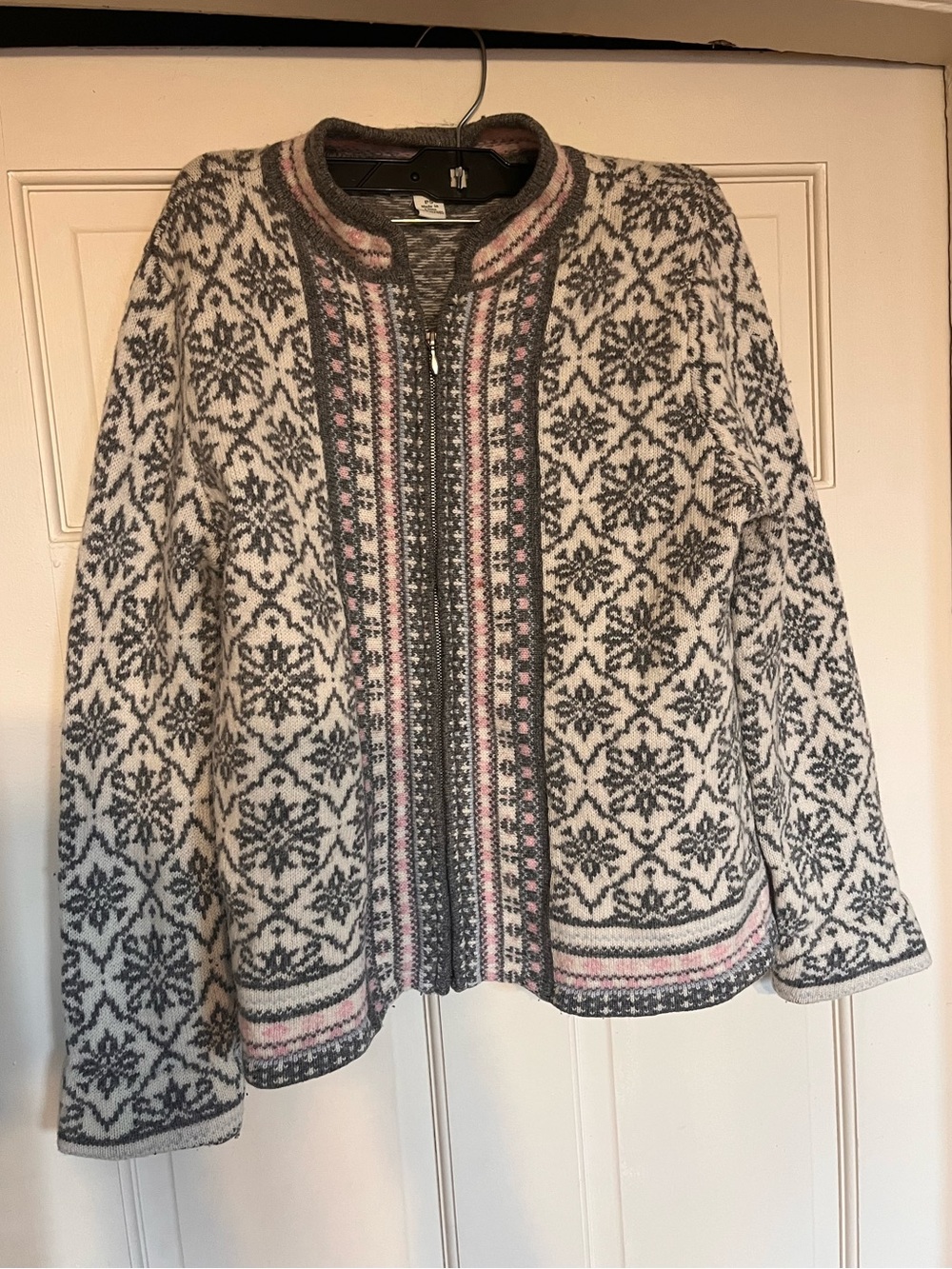 APPLESEED'S Women's Petite Small Nordic Zip Cardigan 100% Lamb's Wool